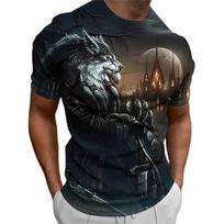 Summer Animal Wolf Print Men's T-shirts Vintage O-Neck Daily Short Sleeve  Loose Tee Shirt Harajuku Large Size Clothing Apparel 4XL black