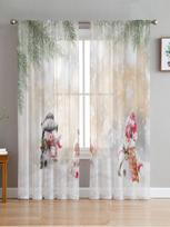 Kalėdų fonas su sniego senio tiulio užuolaida svetainei miegamojo virtuvės dekoravimui lango galios tiulio užuolaida 135W x 114H(cm) white