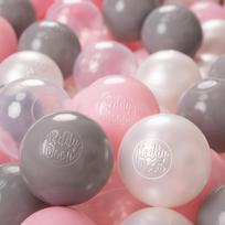 KiddyMoon Minkšti plastikiniai žaidimų kamuoliukai vaikams 100 kamuoliukų/6cm-2.36in spalvoti, perlamutriniai/pilki/skaidrūs/šviesiai rožiniai 100 Balls/6cm-2.36in