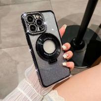 Prabangus mados vandens deimantinis magnetinis laikiklis telefono dėklas, skirtas iPhone 15 14 13 12 11 Pro Max skaidrus smūgiams atsparus dangtelis iPhone 11 juoda