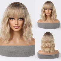 Ombre Blonde Wavy Bob sintetiniai perukai Moteriški trumpi natūralūs perukai su kirpčiukais moterims Kasdienis Cosplay perukas karščiui atsparūs plaukai šviesiai blondinė spalva
