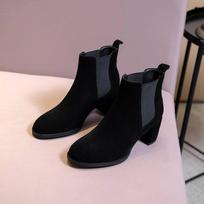Krazing Pot Cow Suede Winter Round Toe Thick High Heels Modern Boots Women Slip on Big Size 43 Ankle Boots 34 juoda