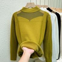 Gauze Half High Collar Velvet Knitted Sweater Women Winter Fashion Warm Pullovers Women Thicken Solid Soft Slim Sweaters 29786 S oriono spalva