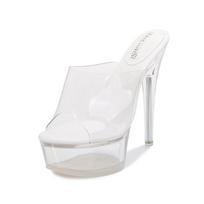 Moteriški stiletto bateliai, sekli burna, krištoliniai, skaidrūs, madingi, seksualūs, 14 cm kulnas, 4 cm platforma WZ 35 balta