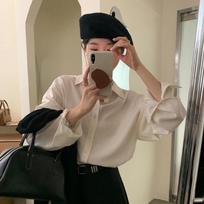 Vintage Hong Kong Style Red Women's Shirt Autumn French New Year Ladies Blouse Korean Version Lazy Style Simple Solid Color Top S
