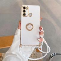 Plating Ring Holder Cord Strap Crossbody Lanyard Case For TECNO Spark Go 2020 9T 10C CAMON 19 18 16/Infinix HOT 20 12 11 Motorola G60 G50 G30 G20 G10 MOTO E6S 2020 balta