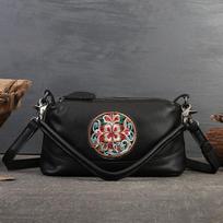Women Fashion Embroidered Crossbody Bags Vintage Design Genuine Leather Shoulder Bag for Ladies Handbags 27*15*10cm ruda