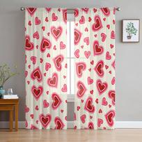 Watercolor Love Valentine 'S Day Modern Tulle Curtains For Living Room Bedroom Home Kitchen Window Sheer Curtains 135W x 114H(cm) red