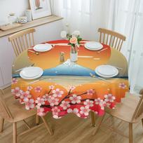 Japanese Style Mt .Fuji Sakura Round Tablecloth Waterproof Table Cover For Wedding Party Decoration Dining Table Cover 4pcs 33x48 Table mat beige