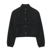 2024 Elegant Solid Streetwear Jacket Women Long Sleeve Button Slim Cropped Coat Female Pockets Design Casual Chic Tops New S juoda
