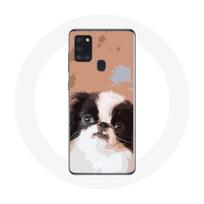 Coque Samsung Galaxy A21S Épagneul japonais Noir et Blanc Race de chiens