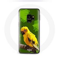 Coque pour samsung galaxy S9 plus Oiseaux de Perruches jaune Fond Vert