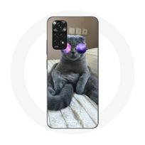 Coque pour Xiaomi Redmi Note 11S Chat avec Lunettes de vue violettes