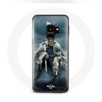 Coque pour Samsung Galaxy S9 Plus Vikings Série Saison 6 Ragnar Lothbrok logo V Epée Gris Fond Broui pilka