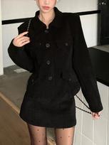 Black Elegant Fleece-lined Two Piece Set Women New Button Retro Coats Solid Mini Skirt Female Fashion Design Office Lady Casual Suit 2024 S juoda