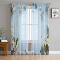 Flower Blue Spring Ladybug Simple Tulle Curtains For Living Room Kitchen Bedroom Sheer Tulle For Cafe Hotel Modern Home Decor 135W x 114H(cm) white