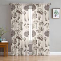 Grybų Nostalgija Lapai Miegamojo Skaidrios Plonos Užuolaidos Šventinė Dekoracija Langų Voile Tiulio Užuolaida 135W x 114H(cm) white