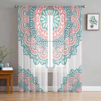 Bohemia Retro Bobo Style Sheer Curtain for Bedroom Tulle Voile Curtain for Kitchen Living Room Decor Window Treatment 135W x 114H(cm) white
