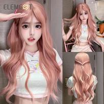 Louis Ferre Long Body Curly Synthetic Wig with Bangs Pink Hair Wigs for Women Daily Party Cosplay Heat Resistant white