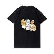 Plus Size Cats Shark Printed Women T Shirts Round Neck Cotton Tops Summer Animal 90S Casual Oversize Black Tees S
