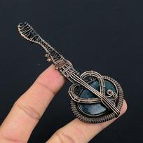 Natural Chrysocola Gemstone Handmade Copper Wire Wrap Guitar Pendant 3.1 O8n60 black