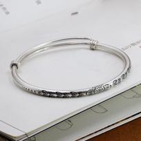 Retro S925 Sterling Silver Thai Handmade Carved Solid Peony Flower Bracelet, Female Original Niche Design Student Bracelet Adjustable size