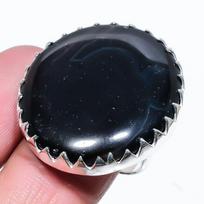 Natūralus juostuotas agato brangakmenis Rankų darbo 925 svarų sterlingų sidabro žiedas Dydis 10 r7A68 black
