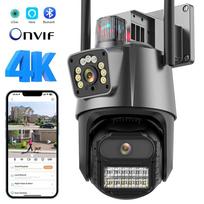 Nauja 4K dvigubo objektyvo IP kamera 8MP HD dviejų ekranų WIFI PTZ kamera AI automatinio sekimo apsauga CCTV kamera P2P vaizdo stebėjimas iCSee EU Plug