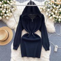 New Year Coat Armor Red Dress Women Autumn and Winter New Design Sense Zip-up hood Slim fit Hip Skirt Knitted Skirts One Size juoda