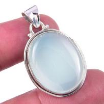 Natūralus vandens chalcedono brangakmenis 925 kieto sterlingų sidabro pakabukas 1,25'' k2F37 white
