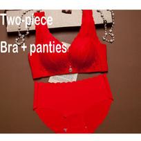 Gathering Lingerie Thin Section Sexy Lace Woman Underwear Bra Without Steel Ring Beauty Back Bra 90B red