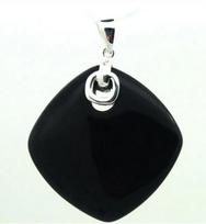 925 Sterling Silver Jewelry Natural Black jade Rhombus Pendant 35x35MM
