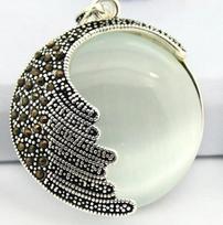 clear white opal Round Marcasite Round Pendant 35MM