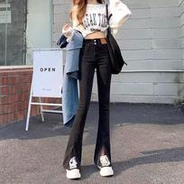 Summer Split Stretch High Waist  Flare Pants S juoda