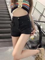 Secret Jam Woman Slim Denim Shorts Ladies Casual Regular Short XXL juoda