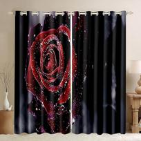 Romantic Black Red Flower Luxury Blackout Window Curtains For Bedroom Living Room Bathroom Kicthen Door Hall Cupboard On Sale W50H60(CM)x2PCS&Hook