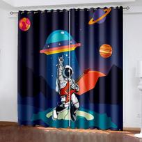 Space Astronaut Series Luxury Sunshade Curtain Living Room Bedroom Home Decoration 2 Pieces of Hook Piercing 100W130H(CM)40x51in&Grommet Top blue