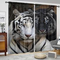 2pcs Animal Tiger Printed Curtains Rod Pocket Curtain For Restaurants Living Rooms, Bedrooms Offices Study Room Home Decoration (50Wx50H)x2(CM)&Hook gray