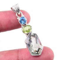 Natural Green Amethyst,Peridot 925 Solid Sterling Silver Gift Pendant 1.75  h8n17 pink