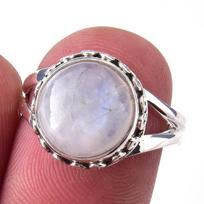 Natural Rainbow Moon Stone Gemstone Handmade 925 Sterling Silver Ring S.7 R4Q83 gray
