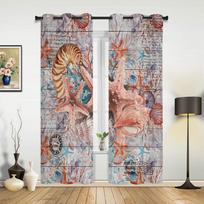 Marine Vintage Wood Panel Starfish Shells Modern Window Curtains for Living Room Bedroom Curtain Kitchen Treatment Blinds Drapes 135W x 60H(cm) x1 gray