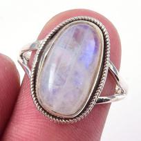 Natural Rainbow Moon Stone Gemstone Handmade 925 Sterling Silver Ring S.8 h4r09 gray