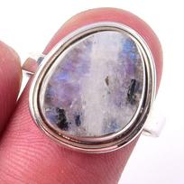 Natural Rainbow Moon Stone Gemstone Handmade 925 Sterling Silver Ring S.8 I5z59 gray