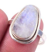 Natural Rainbow Moon Stone Gemstone Handmade 925 Sterling Silver Ring S.8 z1n76 gray