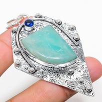 Natural Amazonite, Blue Topaz Gemstone 925 Sterling Silver Pendant 2.92  o3V40 blue