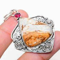 Natūralus paveikslinis jaspisas, granato brangakmenis 925 svarų sterlingų sidabro pakabukas 2,40  g7v30 pink