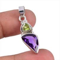 Natural Amethyst,Peridot Gemstone 925 Sterling Silver Jewelry Pendant 1.25  h8L77 brown