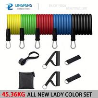 Sporto tempimo virvė Atsparumo guminė juosta Jogos elastinis diržas Atnaujintas treniruočių lazdelių rinkinys Pilateso pratimai Sporto įranga 5Color-100LBS1PCS