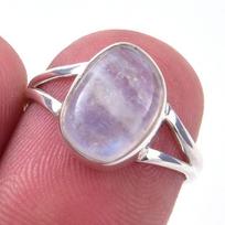 Natural Rainbow Moon Stone Gemstone Handmade 925 Sterling Silver Ring S.6 K2Q86 gray