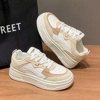 Retro Hong Kong Style White Shoes for Women  Autumn New Thick-Soled Niche Board Shoes for Women Muffin Contrast Color Casual Sneaker 35